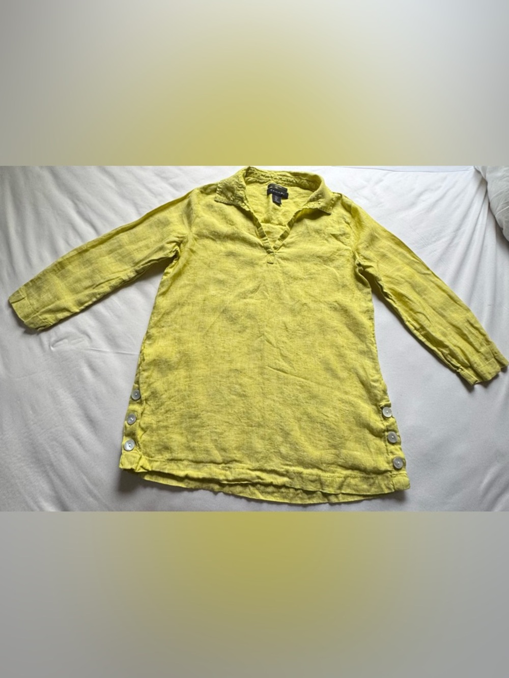 Tahari Yellow Linen shirt with Side Buttons